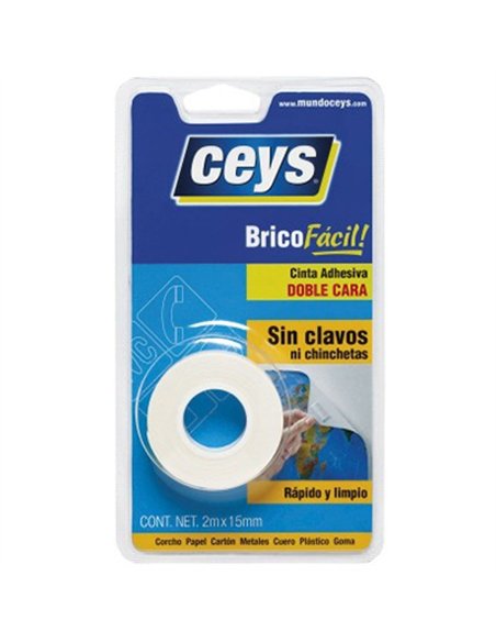 Rollo cinta pegar doble cara 2mt x 15mm 500801 ceys