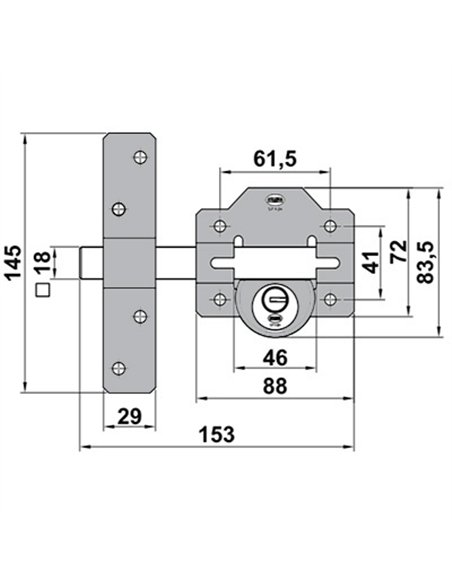 CERROJO LLAVE SEGURIDAD ORO 88mm MOD. 6 6934 AMIG