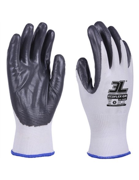 PAQ. 12 GUANTES NYLON NITRILO GRIS ECOFLEX EXTRAGRANDE T.10