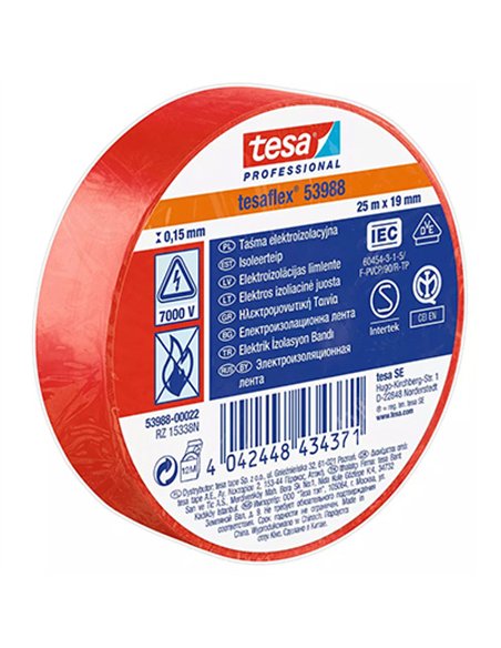 PAQ. 10 ROLLOS CINTA AISLANTE ROJA 19mm x20mt TESA