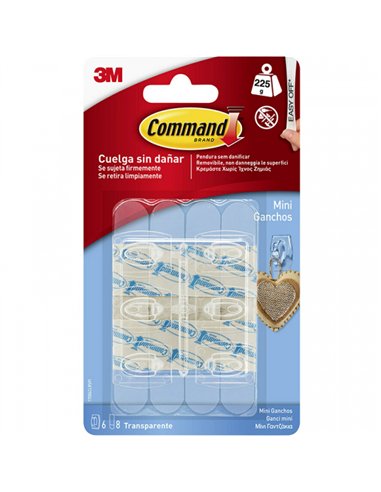 Blister 6 perchas transp pequeña 8 tiras 225gr 17006clr command 3m