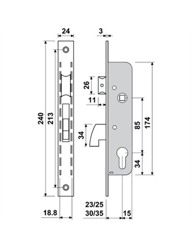 CERRADURA TIPO ISEO-CISA GANCHO BASCULANTE E3411-23 BATON