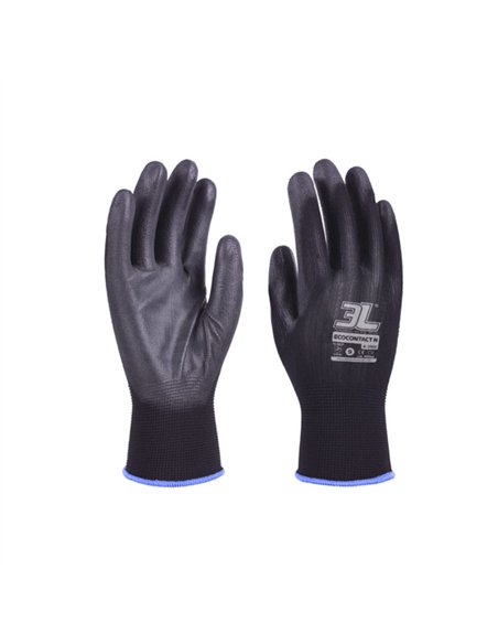 PAQ. 12 GUANTES NYLON POLIURETANO NEGRO PEQUEÃ‘A T.7