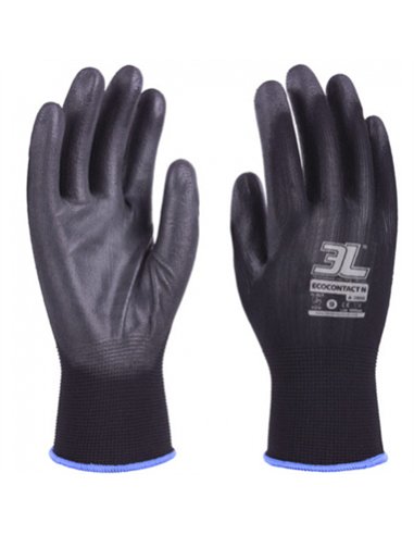PAQ. 12 GUANTES NYLON POLIURETANO NEGRO PEQUEÃ‘A T.7