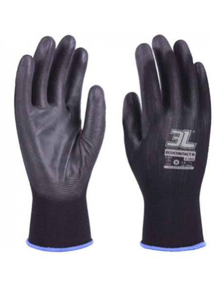 PAQ. 12 GUANTES NYLON POLIURETANO NEGRO PEQUEÃ‘A T.7