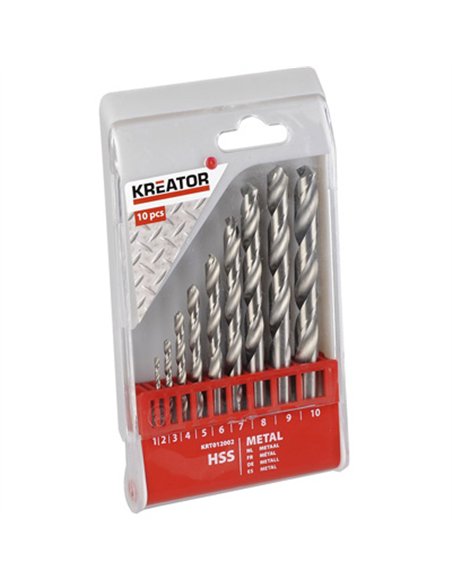 JUEGO 10 BROCAS HSS 1-10mm KRT012002 KREATOR
