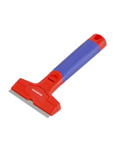 Rascador de plástico para cuchilla de 90mm revestido de goma con almacenamiento y cambio rápido de cuchillas color azul y rojo
