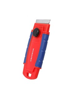 Leichter Schaber mit einziehbarer Klinge für einschneidige Klingen in Blau und Rot