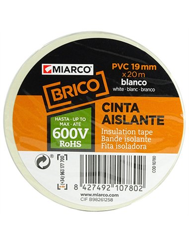 PAQ. 10 ROLLOS CINTA AISLANTE BLANCA 19mm x20mt MIARCO