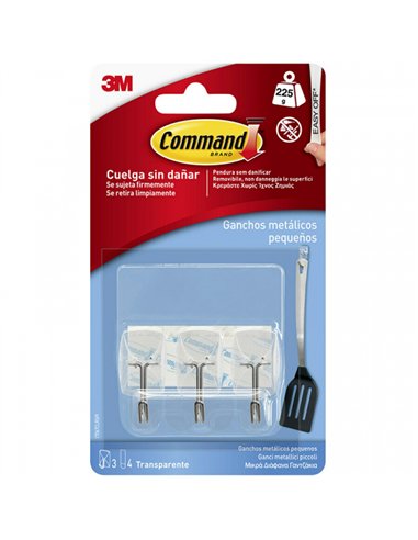 Blister 3 perchas transp punta alambre 4 tiras 225gr 17067clr command 3m