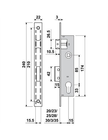 CERRADURA TIPO ISEO-CISA DESLIZANTE E3430-23 BATON