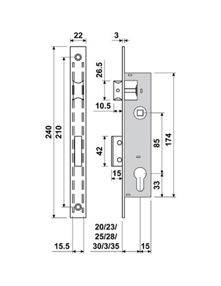 CERRADURA TIPO ISEO-CISA DESLIZANTE E3430-23 BATON