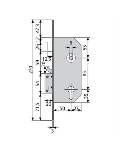 CERRADURA SEGURIDAD R300 T10 60mm TESA