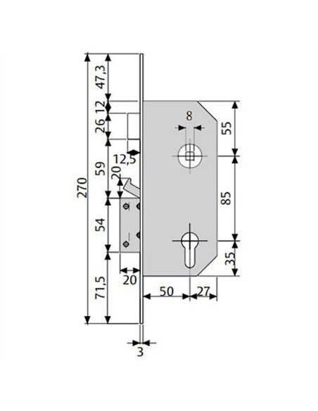 CERRADURA SEGURIDAD R300 T10 60mm TESA