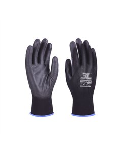 PAQ. 12 GUANTES NYLON POLIURETANO NEGRO PEQUEÃ‘A T.6