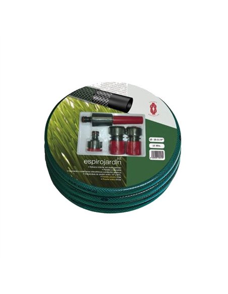 SET 25mt MANGUERA VERDE 5/8 15mm C/ACC. ESPIROJARDIN