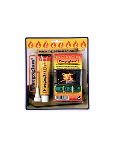 Pack 2,5mt cordon 10mm + pegamento refractario fuegoglass