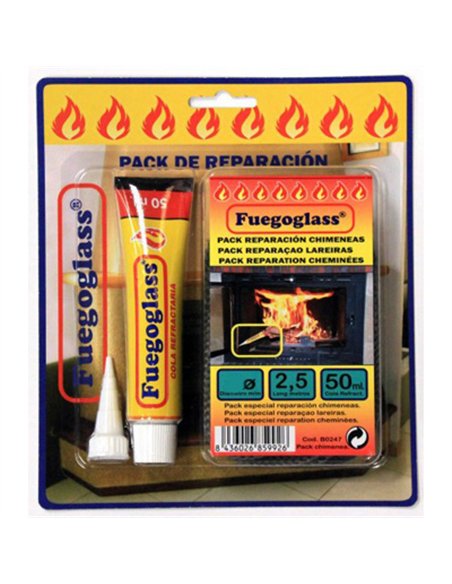 PACK 2,5mt CORDON 10mm + PEGAMENTO REFRACTARIO FUEGOGLASS