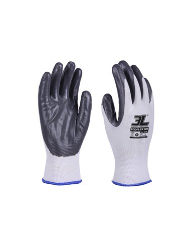 PAQ. 12 GUANTES NYLON NITRILO GRIS ECOFLEX MEDIANA T.8