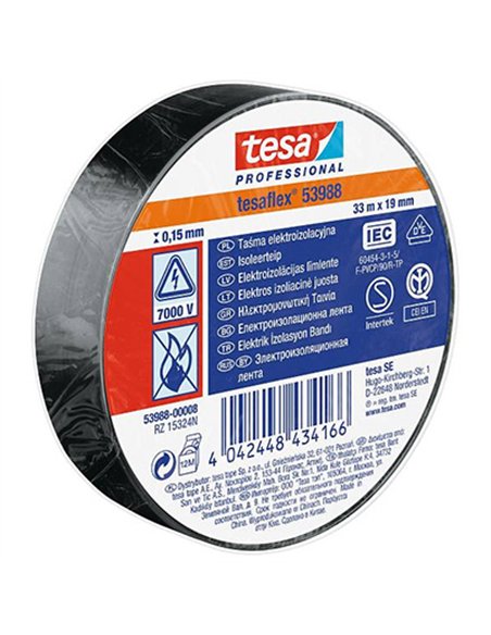 Paq. 10 rollos cinta aislante negra 19mm x 20mt tesa