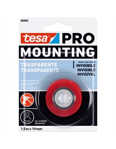 ROLLO CINTA PEGAR DOBLE CARA TRANSPAR 1,5m x19mm 66965 TESA