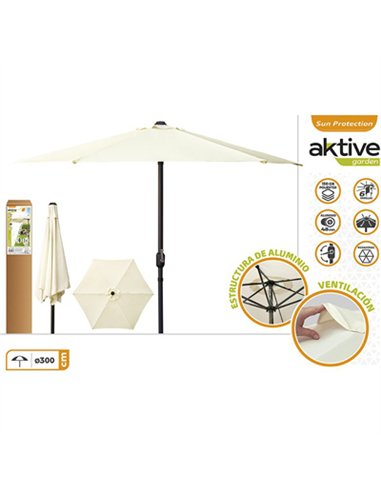 Parasol sombrilla aluminio beige 3mt con manivela 53989
