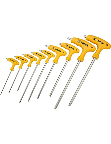 JUEGO 9 LLAVES TORX CON MANGO EN T T10-T50 35D968 TOPEX