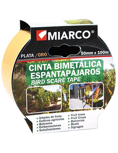 ROLLO CINTA ANTIPAJAROS PLATA/ORO 100mt x 5cm 19059 MIARCO