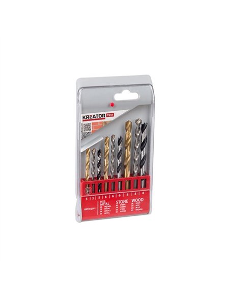 JUEGO 9 BROCAS HSS-WIDIA-MADERA 5-6-8mm KRT012501 KREATOR