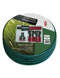 SET 15mt MANGUERA VERDE 5/8 15mm C/ACC. ESPIROJARDIN 2
