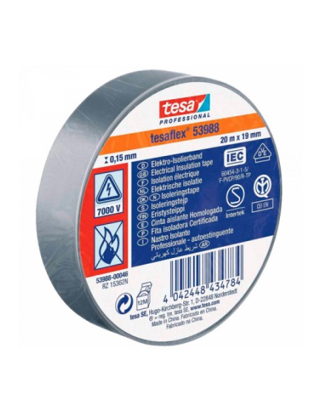 PAQ. 10 ROLLOS CINTA AISLANTE GRIS 19mm x20mt TESA