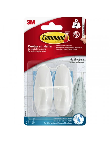 BLISTER 2 PERCHAS BAÃ‘O MEDIANA 4 TIRAS 1,3kg 17081B COMMAND 3M