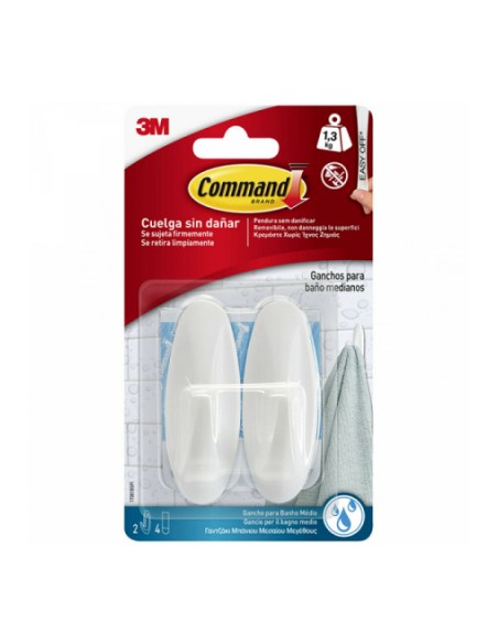 BLISTER 2 PERCHAS BAÃ‘O MEDIANA 4 TIRAS 1,3kg 17081B COMMAND 3M