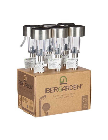 LAMPARA JARDIN SOLAR INOX 1 LED 5x23cm 28615 IBERGARDEN