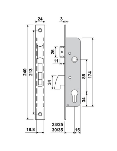 CERRADURA TIPO ISEO-CISA GANCHO BASCULANTE E3411-25 BATON