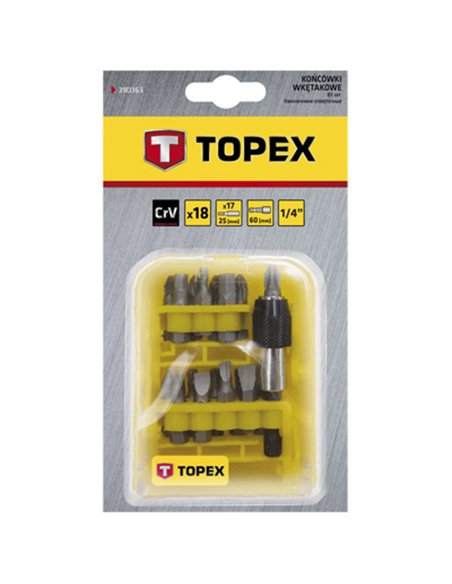 JUEGO 18 PUNTAS ATORNILLAR CON ADAPTADOR 39D363 TOPEX