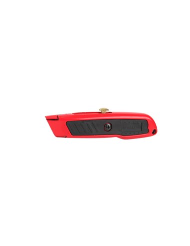 Cúter de hoja retráctil con mecanismo de seguridad color rojo y negro (incluye 3 hojas de acero)