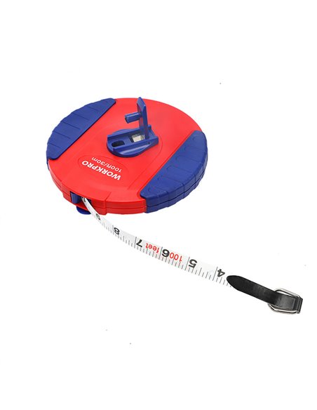 Measuring tape (30m) made of fiberglass with shock-resistant casing made of blue and red ABS