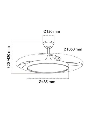 Ventilador LED aspas retráctiles Paneco 45W 4400Lm CCT Dim