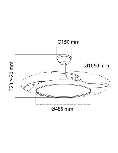 Ventilador LED aspas retráctiles Paneco 45W 4400Lm CCT Dim