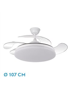 Ventilador Dc Tridente 59w Blanco 4aspas Desp.107d 6980lm Reg.intensidad Remoto+temporizador+memoria 3000-4000-6000k 2