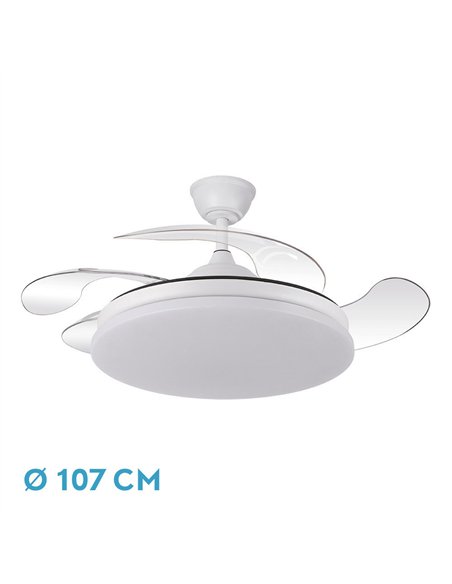 Ventilador Dc Tridente 59w Blanco 4aspas Desp.107d 6980lm Reg.intensidad Remoto+temporizador+memoria 3000-4000-6000k