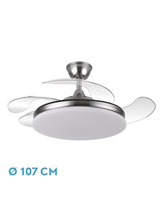 Ventilador Dc Tridente 59w Niquel 4aspas Desp.107d 6980lm Reg.intensidad Remoto+temporizador+memoria 3000-4000-6000k