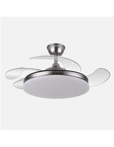 Ventilador Dc Tridente 59w Niquel 4aspas Desp.107d 6980lm Reg.intensidad Remoto+temporizador+memoria 3000-4000-6000k