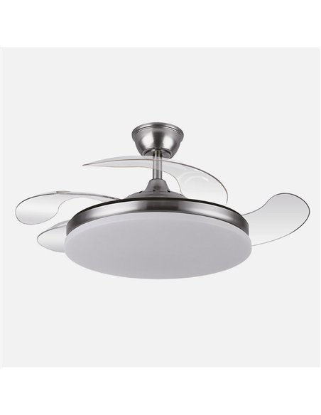 Ventilador Dc Tridente 59w Niquel 4aspas Desp.107d 6980lm Reg.intensidad Remoto+temporizador+memoria 3000-4000-6000k