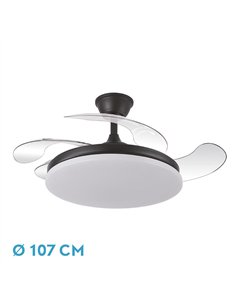 Ventilador Dc Tridente 59w Negro 4aspas Desp. 107d 6980lm Reg.intensidad Remoto+temporizador+memoria 3000-4000-6000k