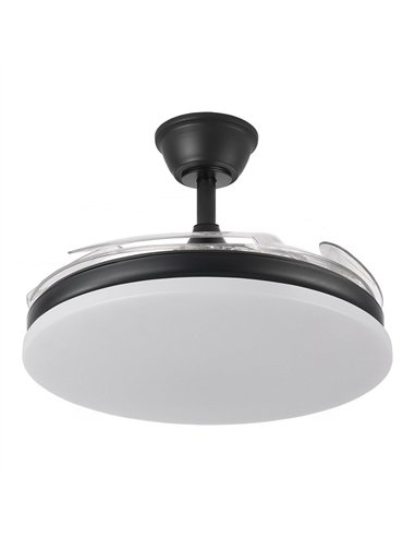 Ventilador Dc Tridente 59w Negro 4aspas Desp. 107d 6980lm Reg.intensidad Remoto+temporizador+memoria 3000-4000-6000k