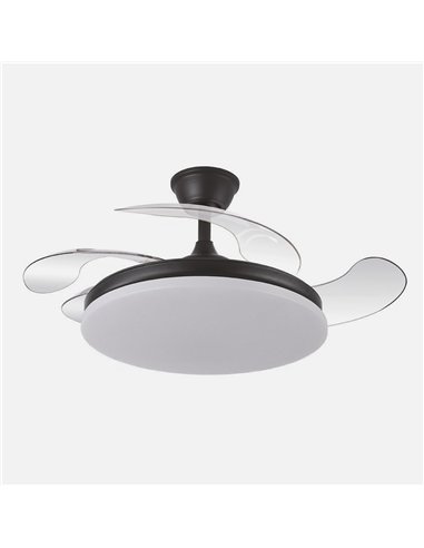 Ventilador Dc Tridente 59w Negro 4aspas Desp. 107d 6980lm Reg.intensidad Remoto+temporizador+memoria 3000-4000-6000k