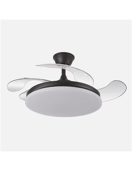 Ventilador Dc Tridente 59w Negro 4aspas Desp. 107d 6980lm Reg.intensidad Remoto+temporizador+memoria 3000-4000-6000k
