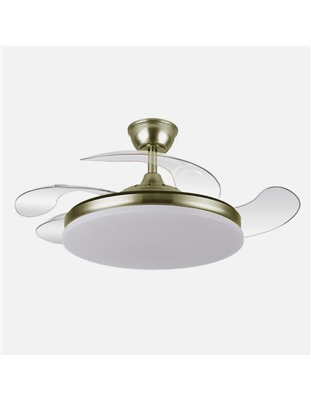 Ventilador Dc Tridente 59w Cuero 4aspas Desp 107d 6980lm Reg.intensidad Remoto+temporizador+memoria 3000-4000-6000k